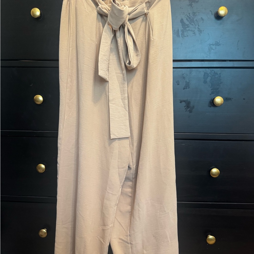 Elegant Tan Women's Flowy Pants